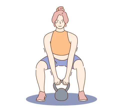 Woman lifting weight ball  イラスト