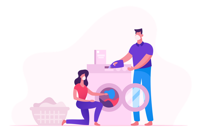 Woman Loading Dirty Linen To Washing Machine  Illustration