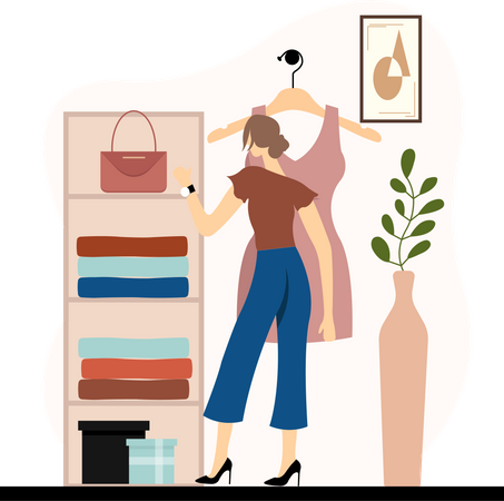 Woman looking at fashion accessories  イラスト