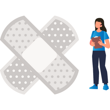 Woman looking at medical bandage  Illustration