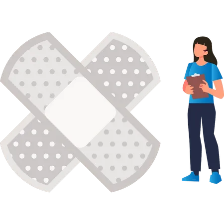 Woman looking at medical bandage  Illustration