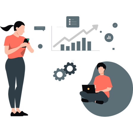 Woman looking company infographic data  Illustration