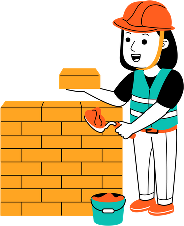 Woman making bricks wall  일러스트레이션