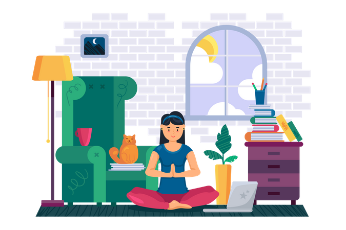 Woman meditating at home  Illustration