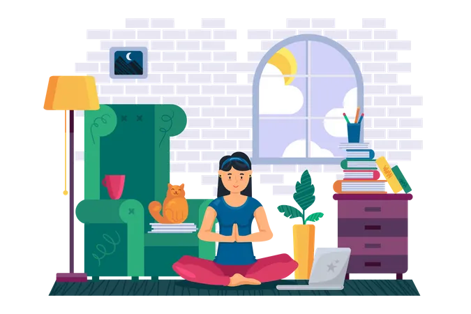 Woman meditating at home  Illustration