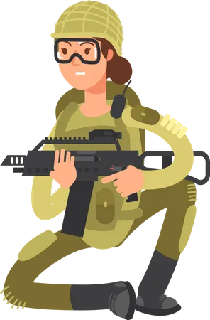 Woman Military Soldier with riffle  Illustration