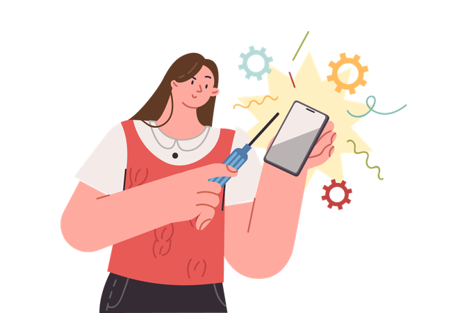 Woman mobile developer designing new smartphone model  Illustration