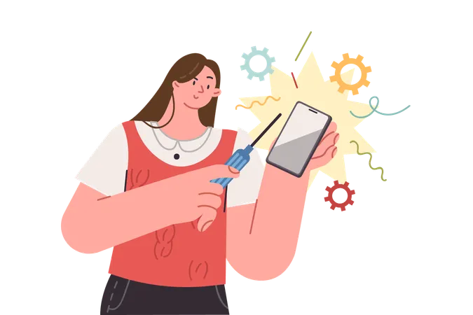 Woman mobile developer designing new smartphone model  Illustration