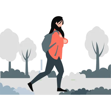 Woman moving on with bag  Illustration