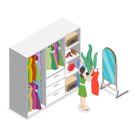 Woman organizing clothes in wardrobe  Illustration