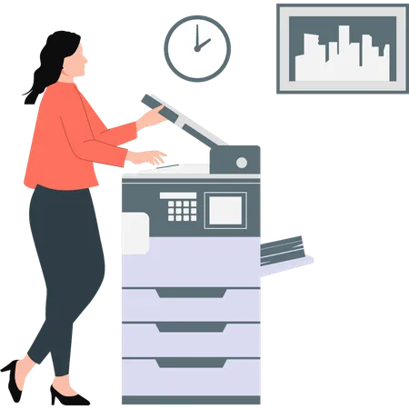 Woman photocopying documents  イラスト