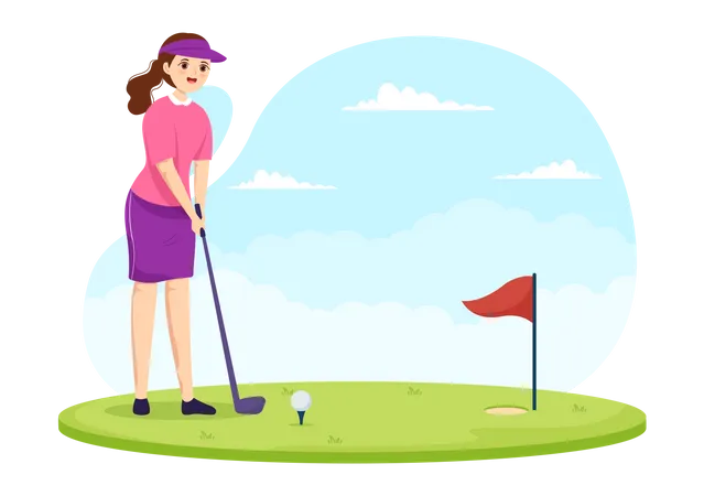 Woman playing golf  イラスト