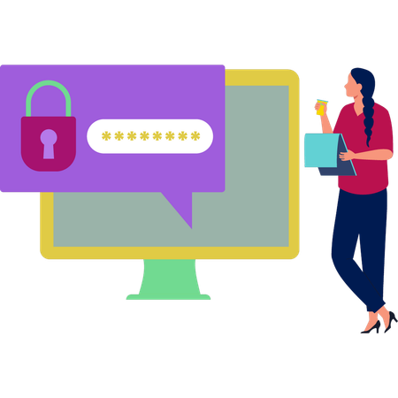 Woman pointing at locking password  Illustration