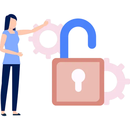 Woman pointing to open lock  イラスト