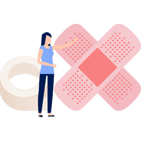 Woman Pointing To Plaster Bandage  Illustration