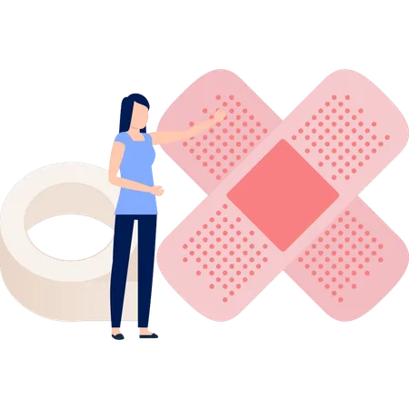 Woman Pointing To Plaster Bandage  Illustration