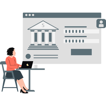 Woman pointing webpage bank  Illustration