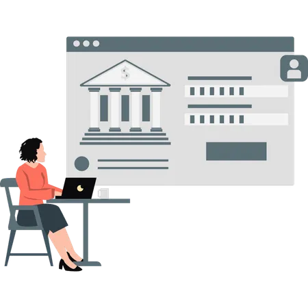 Woman pointing webpage bank  Illustration