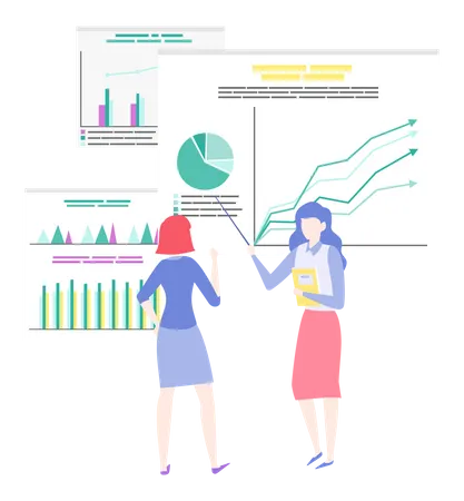 Woman presenting business analytics chart  일러스트레이션