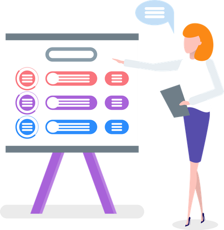 Woman Presenting Business Concept on Board Charts  Illustration