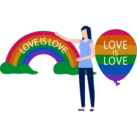 Woman presenting love and love pride flyer  Illustration