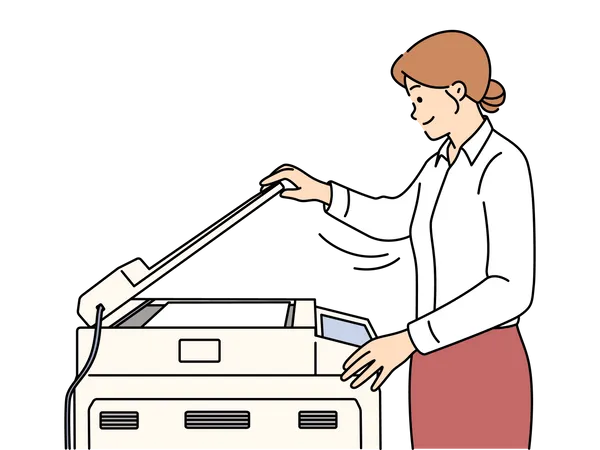 Woman printing Xerox using machine  イラスト