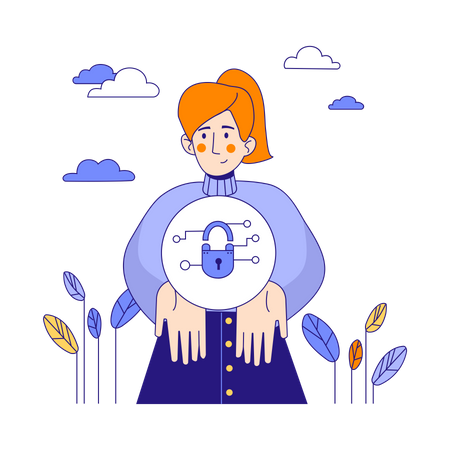 Woman protecting using personal password  Illustration