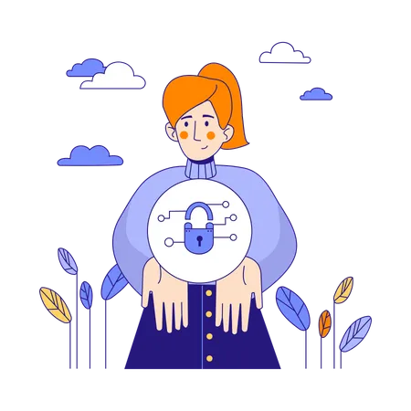 Woman protecting using personal password  Illustration