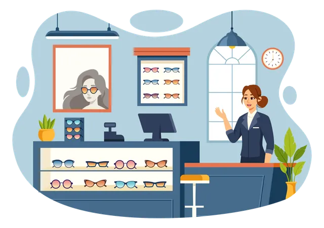 Woman purchases new glasses  Illustration