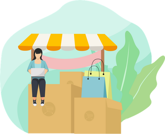 Woman purchasing product online  Illustration