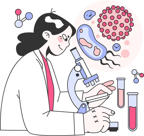 Woman research on bacteria  Illustration