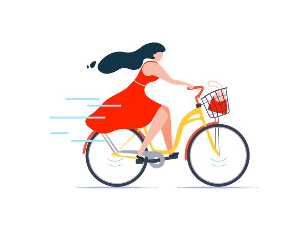 Woman Riding Bicycle  Illustration