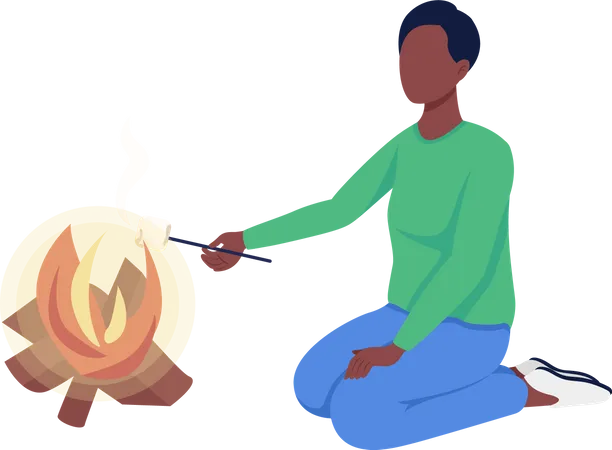 Woman roasting marshmallows  Illustration