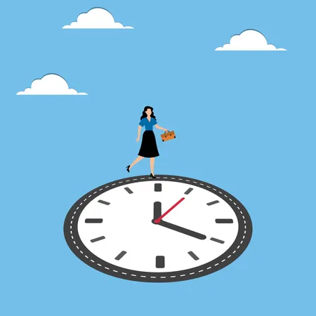 Woman running on clock like road  Illustration