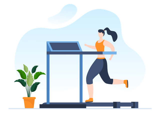 Woman running on treadmill  Illustration