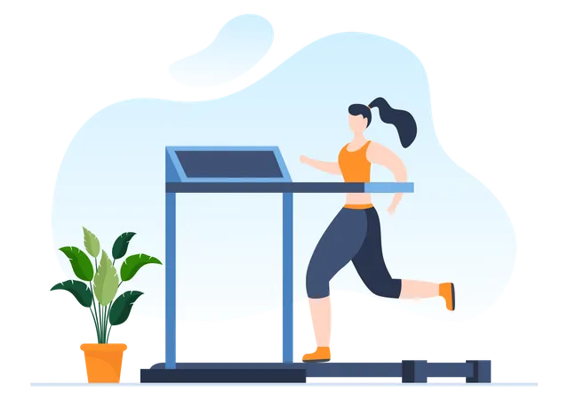 Woman running on treadmill  Illustration