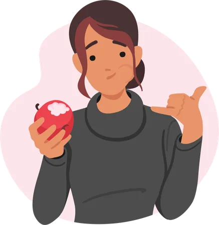 Woman Savoring Crisp Apple  Illustration