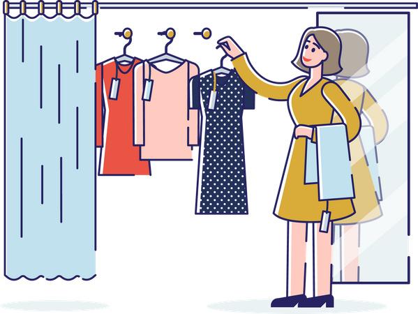 Woman selecting clothes to wear  Illustration