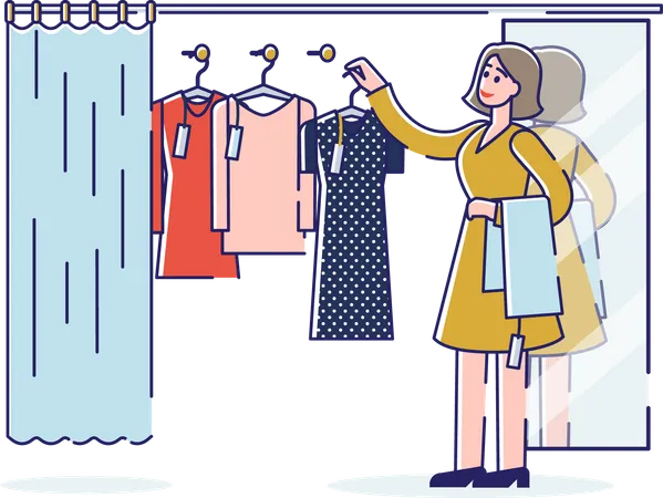 Woman selecting clothes to wear  Illustration