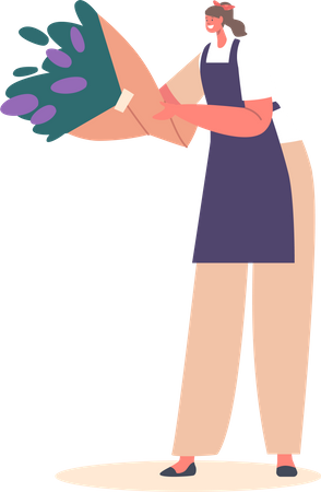 Woman selling flower bouquet  Illustration