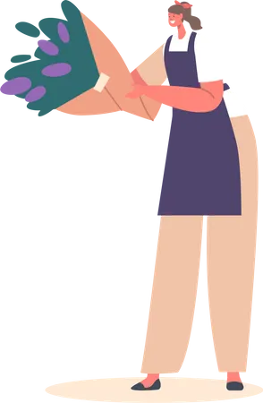 Woman selling flower bouquet  Illustration