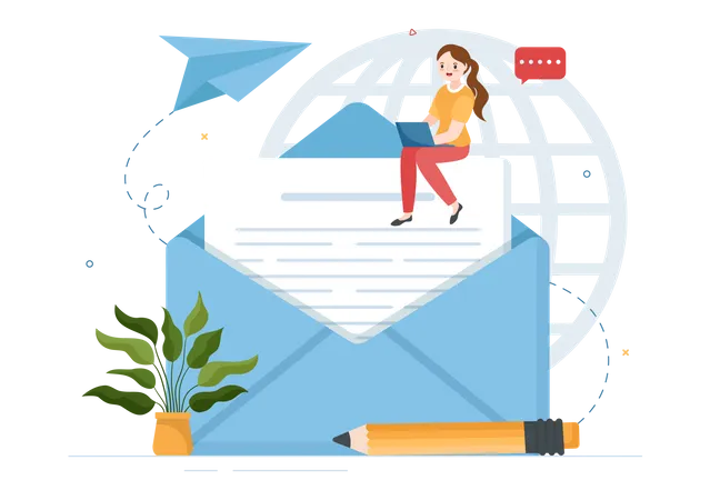 Woman send email online  Illustration