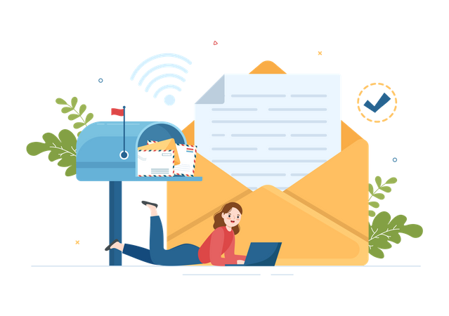 Woman sending email newsletter  Illustration