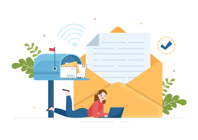 Woman sending email newsletter  Illustration