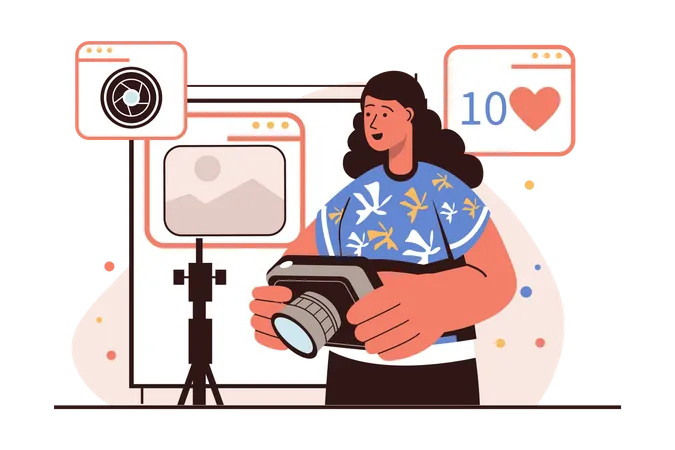 Woman shooting photo for social media platform  Illustration