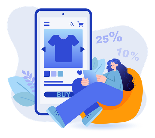 Woman Shopping Apparels From E-commerce App  Illustration