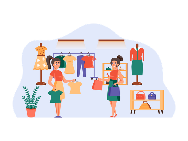 Woman shopping clothes at shop  Illustration