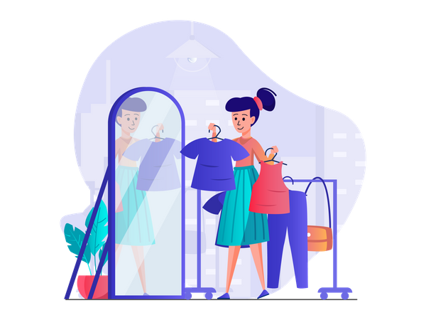 Woman shopping clothes at shop  Illustration