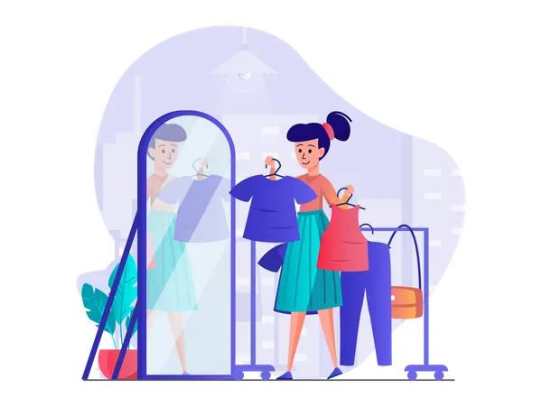 Woman shopping clothes at shop  Illustration