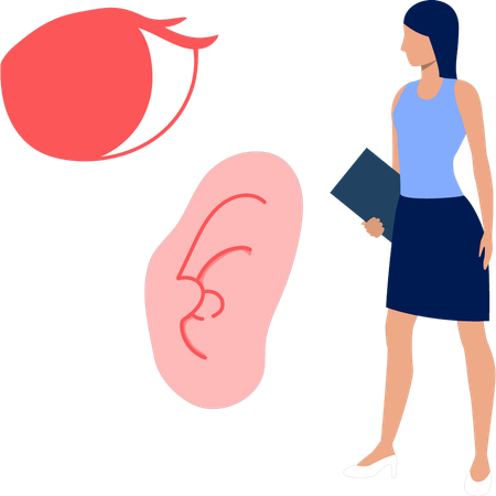 Woman showing human  ear  Illustration